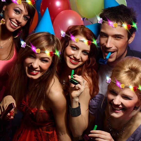 LED Flower Headband Crown 12 Pack Light Up Party Favors for Women Men - Picture 6 of 8